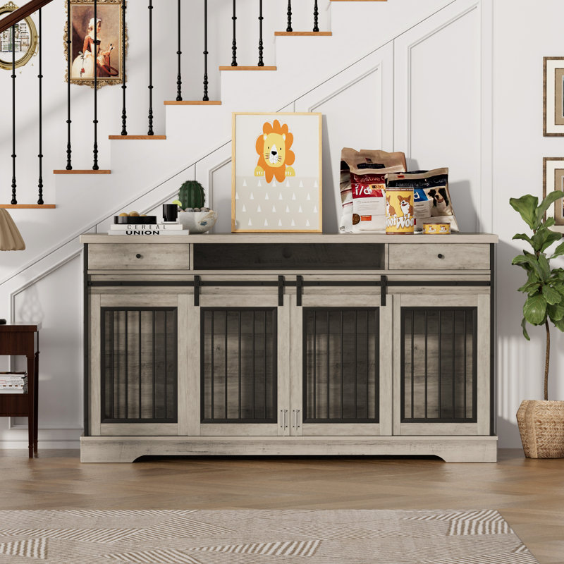 Tucker Murphy Pet 66 Furniture Dog Crate Dog Cage TV Cabinet W 2 Drawers Removable Baffle End Table